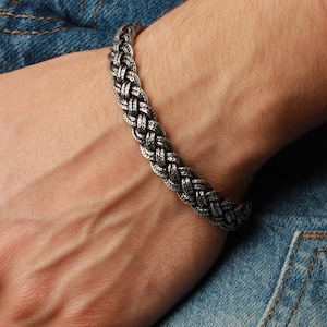 Viking Bracelet for Men • Oxidized Silver Norse Cuff • Handmade Braided Celtic Bangle • Nordic Jewelry • Gift for Him