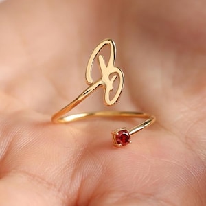 Personalized 14k Gold Birthstone Initial Ring: Custom Signet