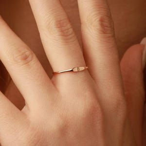 14K Solid Gold Initial Signet Ring,Custom Engraved Minimal Ring,Dainty Personalized Ring, Thin Stackable 14K Solid Gold Ring Gift for Her