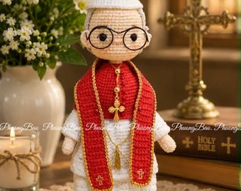 Catholic Priest Crochet Doll, Handmade Religious Amigurumi, Christian Home Decor