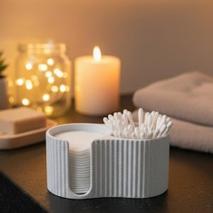 Cotton Pad Dispenser & Cotton Swab Holder, Ribbed - Modern Bathroom Organizer Set - 3D Printed Design - Minimalist Bathroom Decor