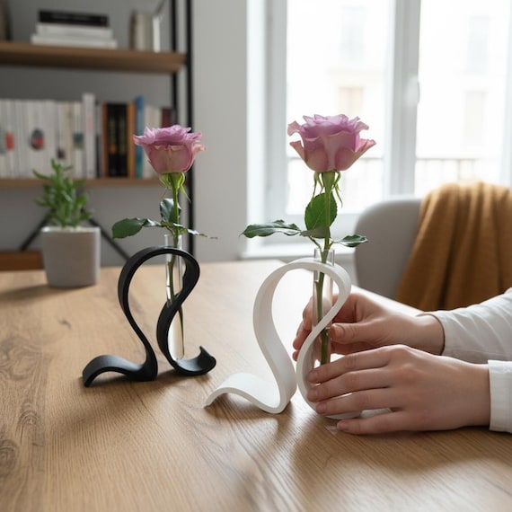 Reagenzglas Vase 3D Druck Minimalistische Blumenvase Einzigartiges Geschenk für Pflanzenliebhaber Design Vase im Skandi/Japandi Stil