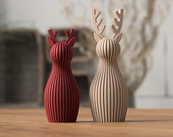 Decoración moderna de renos: adornos navideños escandinavos hechos de PLA, decoración invernal minimalista Japandi.