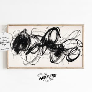 Abstract Painting Frame TV Art, Black Brushstrokes Line Art for Samsung Frame TV, Minimalist Rustic TV Download
