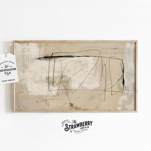 Abstract Painting Frame TV Art, Neutral Tones Line Art for Samsung Frame TV, Beige Rustic TV Download, Cottage Core Decor