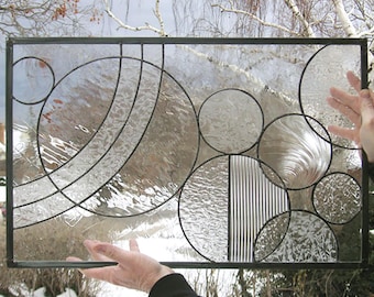 Circle Study Arts and Crafts Style--16.25" x 25.5"-Stained Glass Window Panel