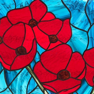 Stained Glass Window PanelRed Oriental Poppies18 x 18 image 3