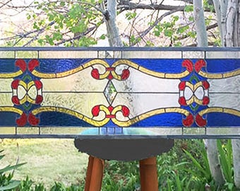 Art Nouveau Transom -- 11 " x  70"  Stained Glass Window Panel