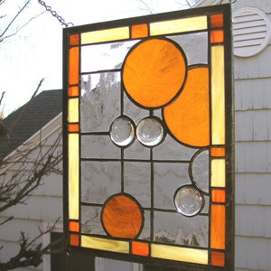 Amber Circles Geometric Stained Glass Window Panel9 x 11.5 image 4