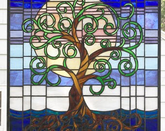 Tree of Life Landscape -25" x 25" stained glass panel
