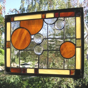 Amber Circles Geometric Stained Glass Window Panel9 x 11.5 image 3