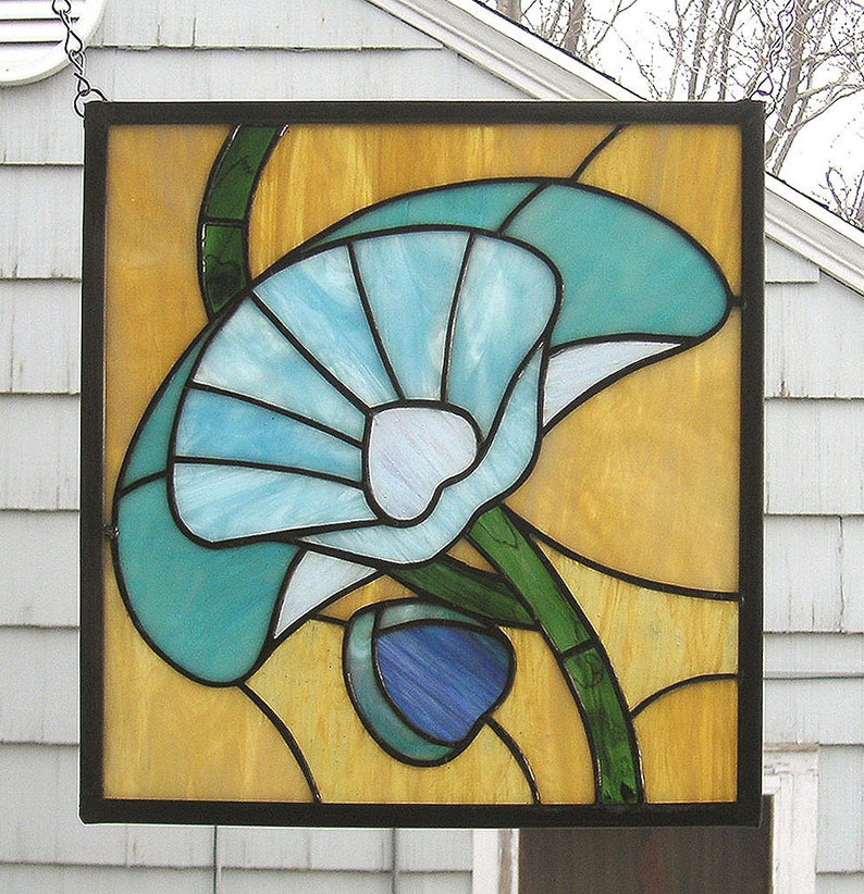 Stained Glass Window PanelArt Deco Poppy 11' wide X | Etsy