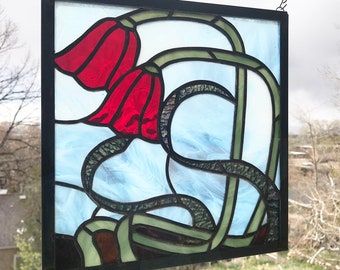Stained Glass Panel--Art Deco Tulips -- 11 5/8" x 11 5/8"