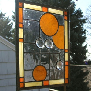 Amber Circles Geometric Stained Glass Window Panel9 x 11.5 image 5