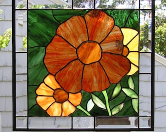 Stained Glass Window Panel--Summer Marigolds - 16 " x   16"