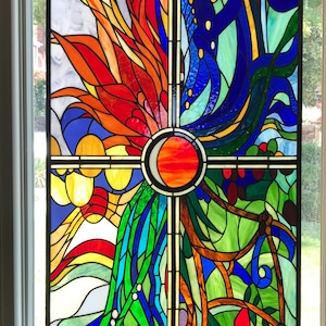 Stained Glass Window Panel Burst of Color 24 x 36 image 1