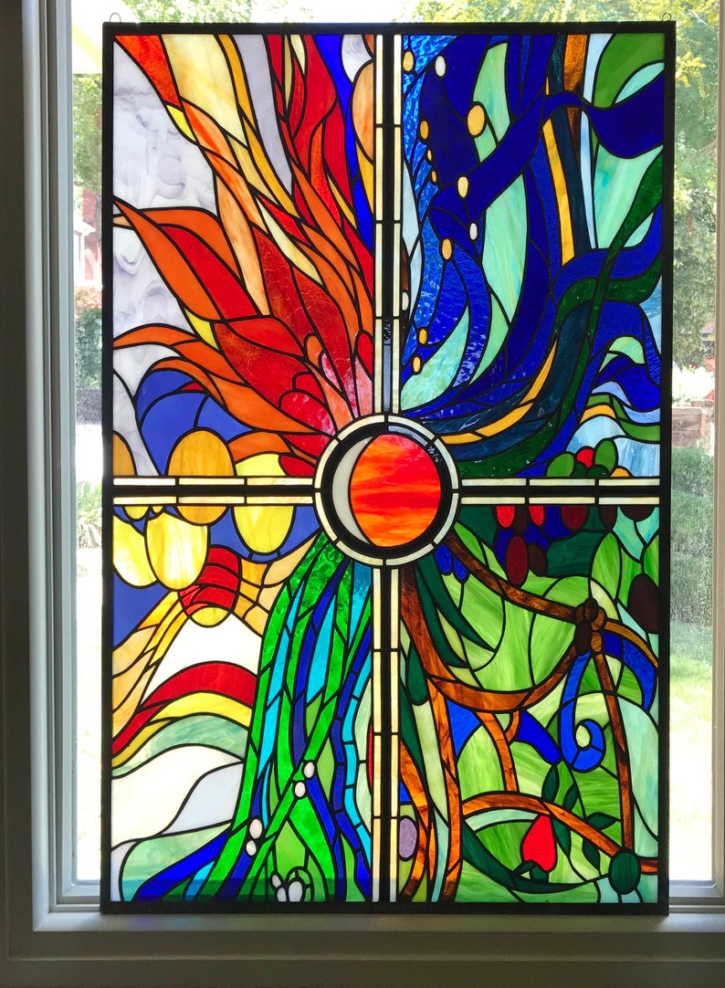 Stained Glass Window Panel Burst of Color 24 x 36 image 1