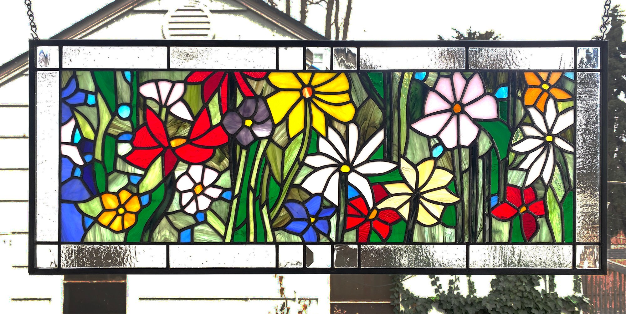 Window Flower Glass Stained Glass Window Panel-- Flower Garden #2--13