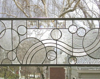 Arts and Crafts Style Circles Clear textured--Stained Glass Window Panel