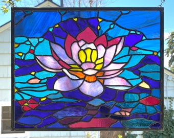 Lotus Flower Portrait - Stained Glass Window Panel
