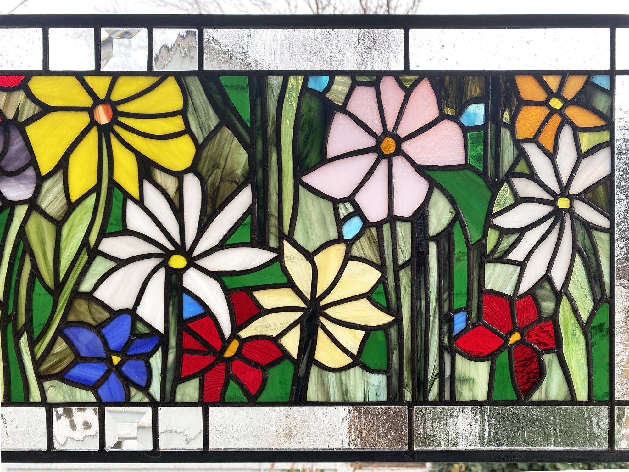 Window Flower Glass Stained Glass Window Panel-- Flower Garden #2--13