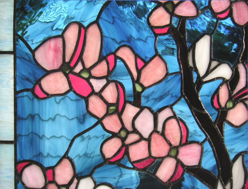 Stained Glass Window Panel--pink Dogwood Flowers- 20