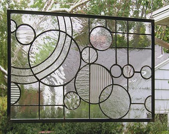 Handmade Stained Glass Window Panel, Victorian Style, Framed
