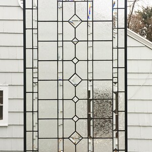 Stained Glass Window Panel-- Clear Textured and Beveled Geo -- 20.5" X ...