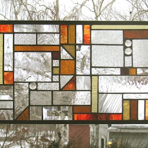 Stained Glass Window Panel--Mission Style Five Triangles--10&quot; x 18&quot;