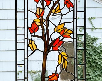 Maple Tree in Autumn--13" x 36" --Stained Glass Window Panel