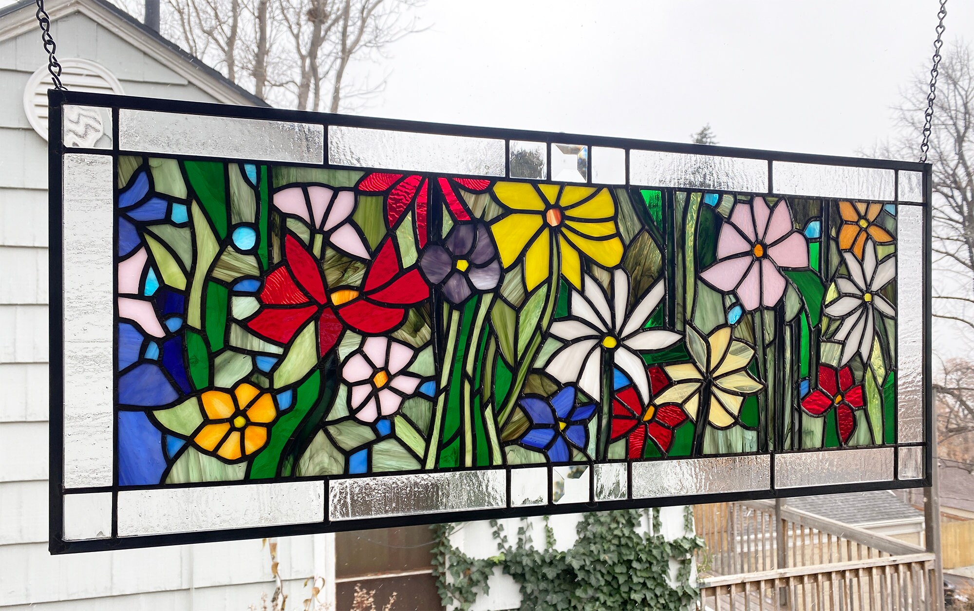 Window Flower Glass Stained Glass Window Panel-- Flower Garden #2--13