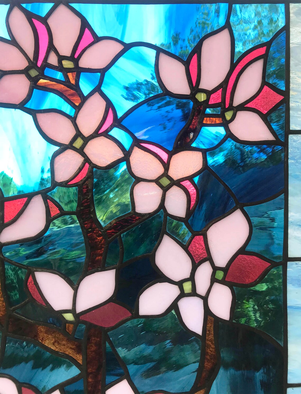 Stained Glass Window Panel--pink Dogwood Flowers, 24