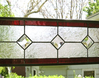 Stained Glass Window Panel--Red and Clear Textured Transom--6.5" x  18.5"