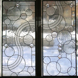 Arts and Crafts Style Circle Study --18 3/8" x  40 9/16"--Two Stained Glass Door Panels