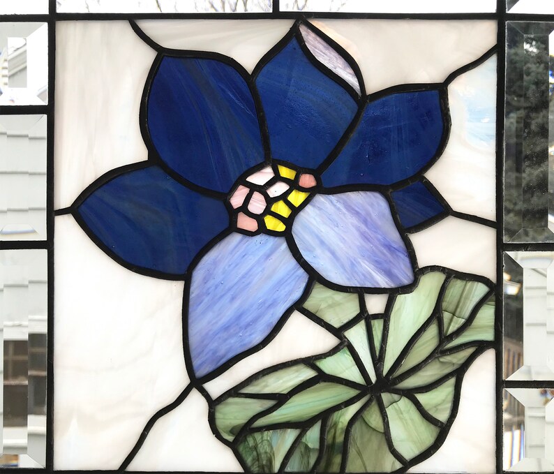 Stained Glass Window Panelblue Lotus Flower13.5 X Etsy