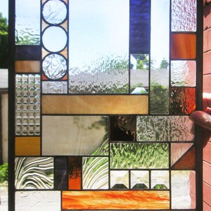 Stained Glass Window Panel--Mission Style Study Clear with Multi-colors - 14 3/8&quot;  x 53 7/8&quot;