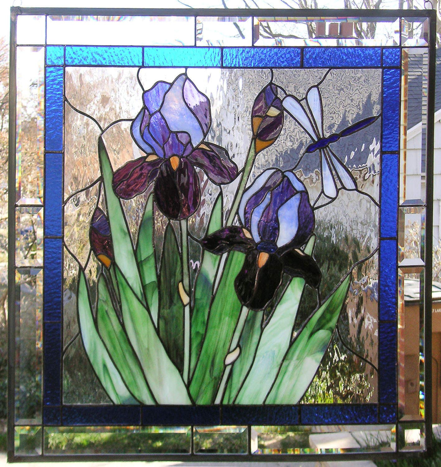 Stand Sold Separately Purple Iris Stained Glass Suncatcher 