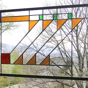 Stained Glass Window Panel-- Prairie School Style Hunt Window --12&quot; x  26&quot;