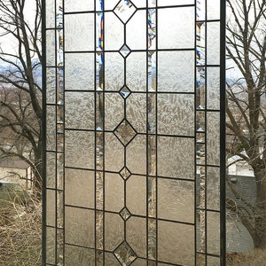 Stained Glass Window Panel-- Clear Textured and Beveled Geo -- 20.5&quot; x 42.5&quot;
