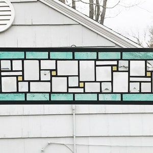 Mission Style Panel--Pale Teal-Frosted-Amber Geometric--5" x  35"