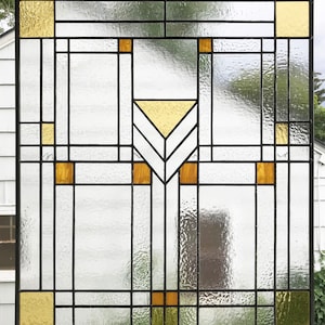 Stained Glass Window Panel--Prairie School Style Privacy panel 24&quot; wide x 27&quot; tall