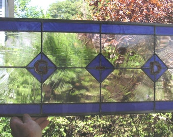 Stained Glass Window Panel--Barrister Door or Transom panel with Lettering 11.25" x 30"