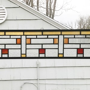 Stained Glass Window Panel--Mission Style Geometric Transom  5" x 35"