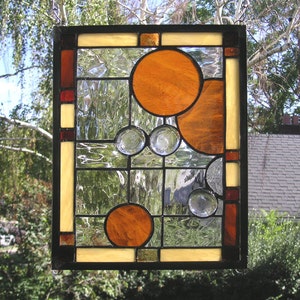 Amber Circles Geometric Stained Glass Window Panel9 x 11.5 image 2