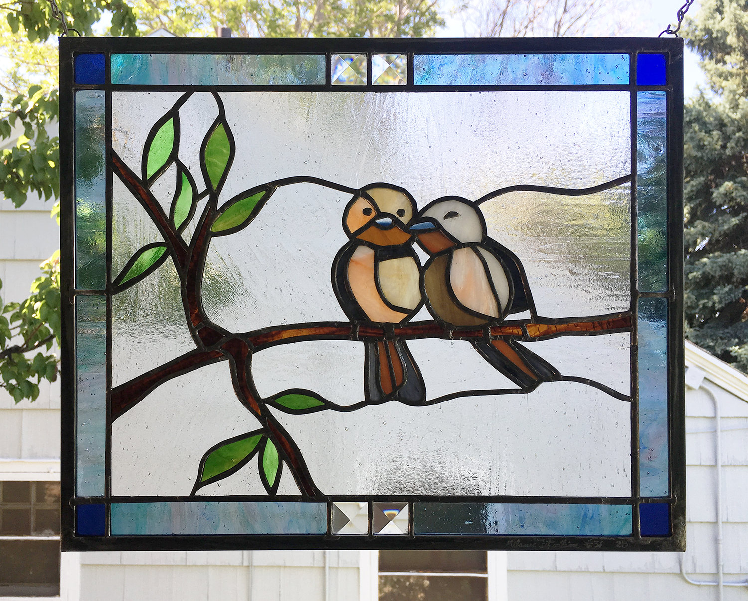 Stained Glass Window Paneltwo Love Birds12 5 X Etsy