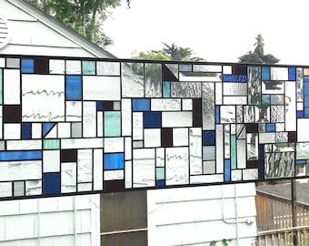 Panel de vidrieras-- Estilo Geo Tonos claros y apagados-- 13" x 40"--