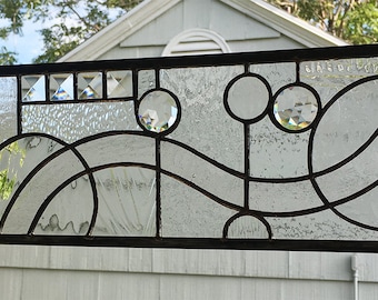 Stained Glass Window Panel--Arts and Crafts Style Circle Study Transom-  6" x 25"