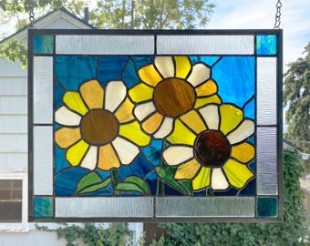 Sunflower Partners Three  panel --16.5"wide x 12.5" tall