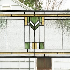 Prairie School Style 12&quot; x 28&quot; Two Stained Glass Window Panels