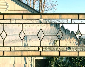 Five Beveled Diamonds Transom with Ivory Border --10 3/8" x 30 3/4" THIS is a FINISHED PANEL